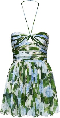 Oscar de la Renta Floral-Print Halterneck Mini Dress