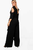 Thumbnail for your product : boohoo Plus Ruffle V Neck Wide Leg Jumpsuit