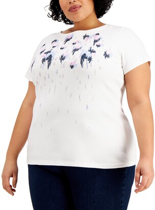 Karen Scott Plus Size Cotton Kate Embellished Top, Created for Macy's