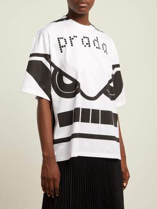 Prada Face Print Cotton T Shirt - Womens - White Black