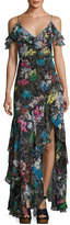 Thumbnail for your product : Peter Pilotto Botanical-Print Cold-Shoulder Gown, Black