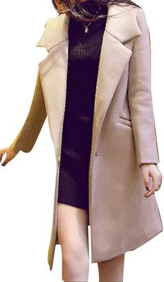 SHOWNO-Women Winter Lapel Solid Color Wool Peacoat Casual Trench Coat Overcoat L