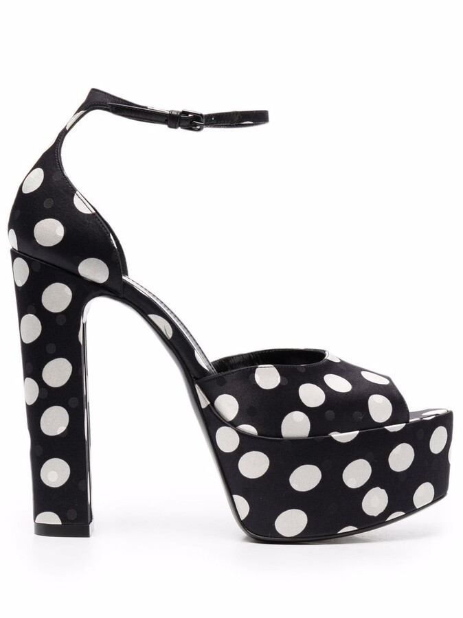 black and white polka dot shoes with red heels