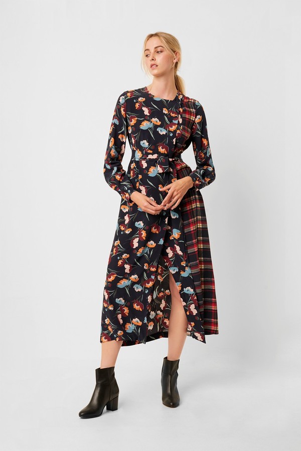 mix print wrap dress