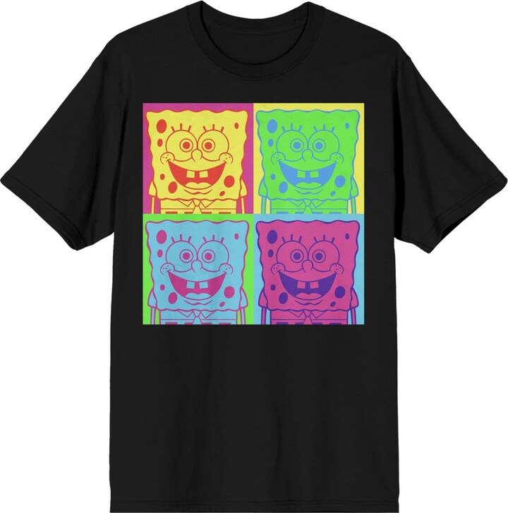 SpongeBob Squarepants Big & Tall Neon Squares Crew Neck Short Sleeve Black T-shirt-4XL