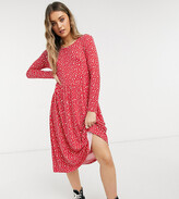 Thumbnail for your product : Wednesday's Girl long sleeve midi smock dress in red smudge spot print