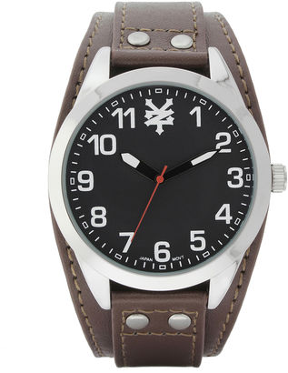 Zoo York Mens Brown Silver Tone And Black Leather Strap Watch