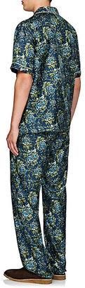 Burberry X Barneys New York Men's Floral-Print Silk Pajama Shirt-Turquoise
