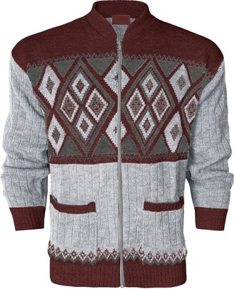FAB Mens Classic Brown Full Zip Knitted Grandad Zipper Cardigan Warm