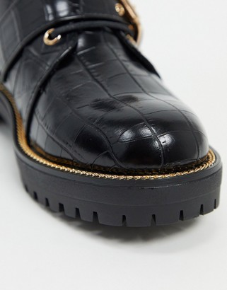 ASOS DESIGN Aubrey hiker lace up boots in black croc