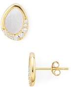 Argento Vivo 18K Gold-Plated Sterling Silver Pave & Mother-of-Pearl Oval Stud Earrings