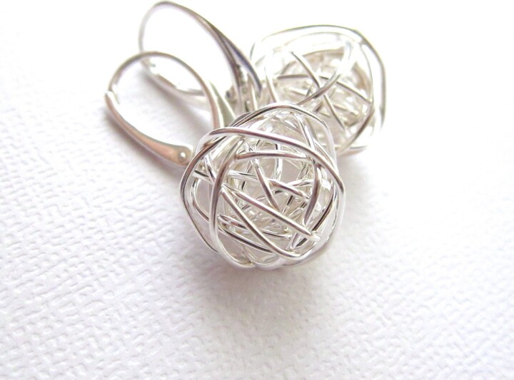 Etsy Big Tangled Wire Ball Earrings On Leverback Earwires Sterling Silver Earrings Twisted Ball Modern Jewelry By Cutejewels
