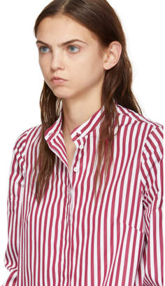 Alexander McQueen Burgundy and White Slash Cuff Striped Shirt