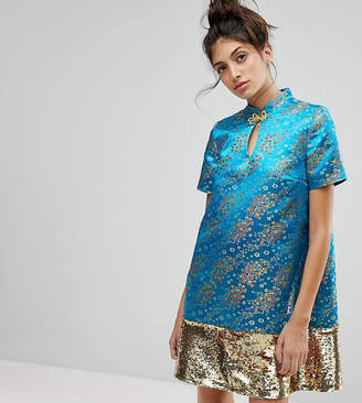 Reclaimed Vintage Inspired Brocade Dress With Sequin Panel
