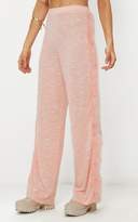Thumbnail for your product : PrettyLittleThing Pink Feather Trim Wide Leg Knitted Trousers
