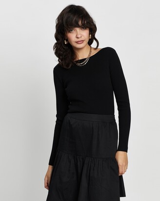 Staple the Label - Women's Black Jumpers - Ribbed Boat Neck Top - Size 8 at The Iconic