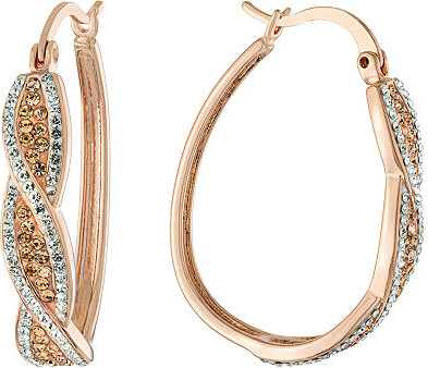Sparkle Allure Womens Crystal 14k Rose Gold Over Brass 33.7mm Oval Hoop Earrings