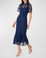 Thumbnail for your product : Shoshanna Embroidered Mesh Flounce Midi Dress