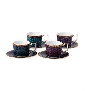 Wedgwood Byzance Set Of 4 Espresso Cups And Saucers