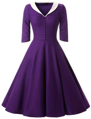 Zadachiel Women's Vintage V-Neck Empire Waist Knee Length Casual Wedding Dress