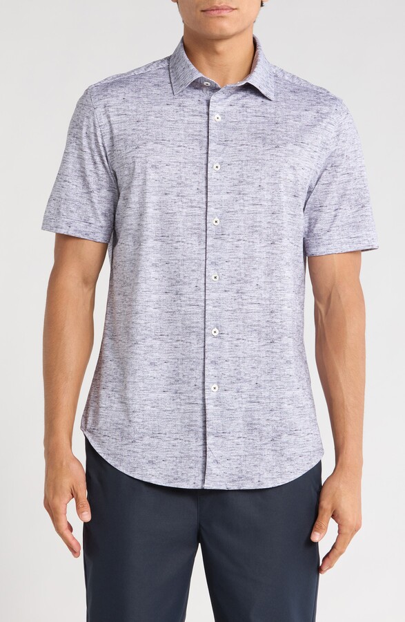 Miles OoohCotton® Heathered Short Sleeve Button-Up Shirt