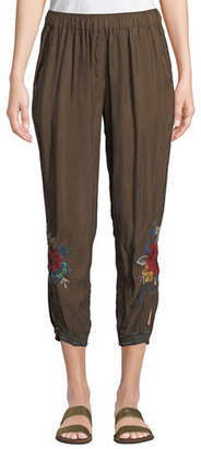 Johnny Was Vickie Floral-Embroidered Jogger Pants