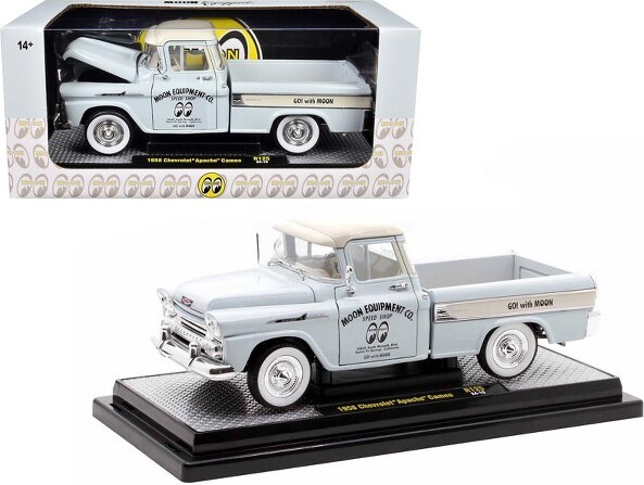 M2 Machines 1958ChevroletApacheCameoPickupTruck"Mooneyes"LightGraywithWhiteTopLimitedEd1/24DiecastModelCarbyM2Machines