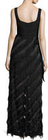 Thumbnail for your product : Rachel Zoe Sleeveless Jersey & Fringe Combo Gown, Black