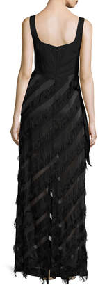 Rachel Zoe Sleeveless Jersey & Fringe Combo Gown, Black