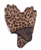 Thumbnail for your product : ChicNova Leather Half Palm Gloves with Leopard Details