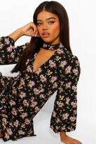Thumbnail for your product : boohoo Floral High Neck Cut Out Skater Dress
