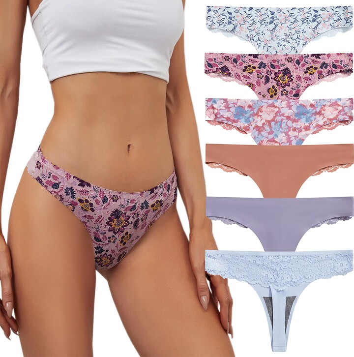 Thongs for Women Seamless Breathable Underwear No Show Floral Print Panties  XS-L