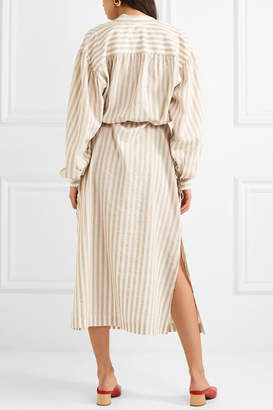 BEIGE Nanushka - Tala Striped Cotton And Linen-blend Midi Dress