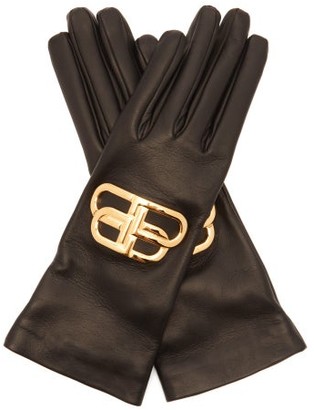 Balenciaga Bb Logo-plaque Leather Gloves - Black