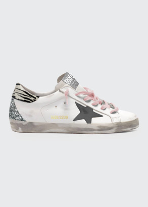 canvas superstar sneakers in leather with glittery star