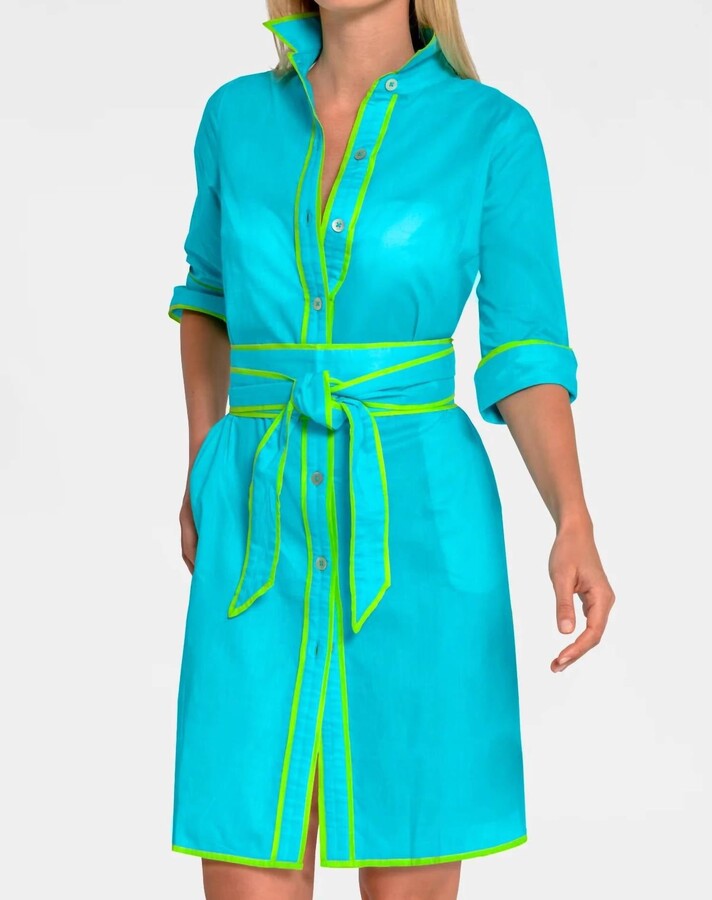 Gretchen Scott Shirt Tails Belted Dress In Aqua