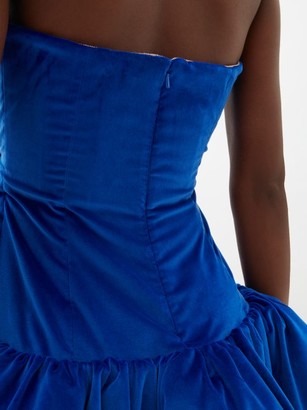 ATTICO Ruffled Velvet Mini Dress - Blue