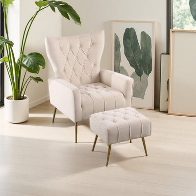 Modern Accent Chair With Ottoman, Comfy Armchair For Living Room, Bedroom, Apartment, Office