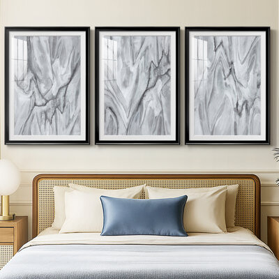 Hokku Designs Marbled White I -Custom Framed Premium Print W Matt - 3 Pieces
