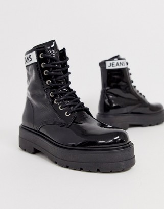 Tommy Jeans patent leather lace up boot