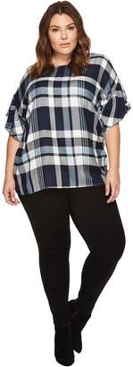 Vince Camuto Plus Size Ruffled Short Sleeve Relaxed Broken Plaid Tee
