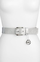 Thumbnail for your product : MICHAEL Michael Kors Logo Charm Metallic Leather Belt