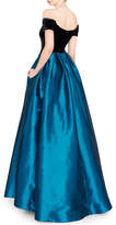 Thumbnail for your product : Mac Duggal Off-the-Shoulder Short-Sleeve Velvet Bodice Taffeta Ball Gown