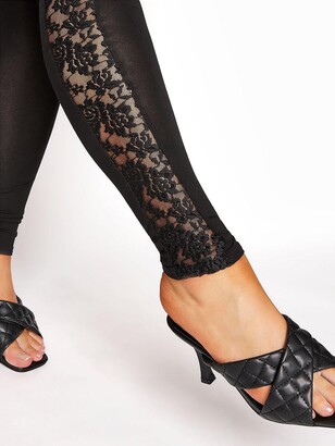Yours Yours London Full Length Lace Panel Legging - Black