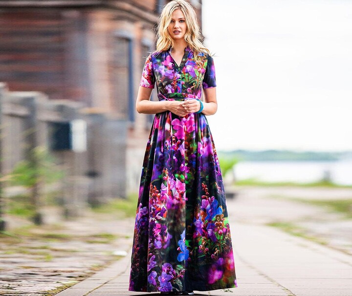 Purple Flower Dress, Printed Maxi Summer Plus