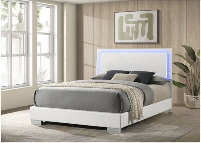 Ivy Bronx Strick & Bolton White High Gloss Wood Queen LED Panel Bed