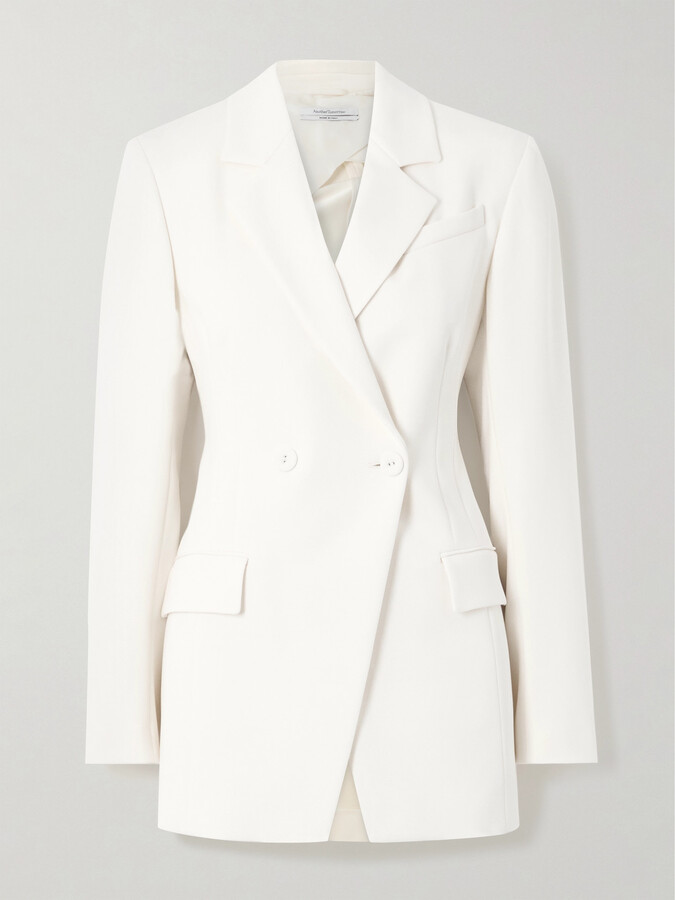 Another Tomorrow - Double-breasted Asymmetric Jersey Blazer - White