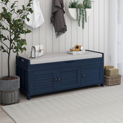 Ophelia & Co. Storage Bench With 3 Shutter-Shaped Doors Shoe Bench With Removable Cushion And Hidden Storage Space (OLD SKU: WF284226AAE)