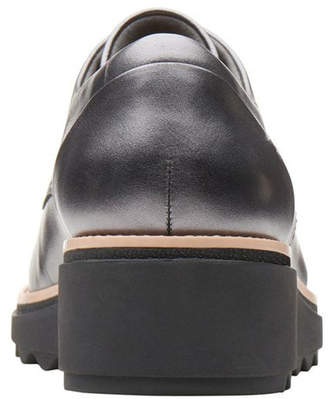 Clarks Sharon Noel Gunmetal Metallic Leather Flat Shoe