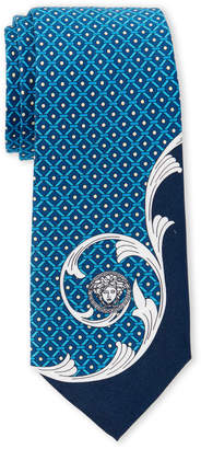 Versace Light Blue Medusa Baroque Slim Silk Tie
